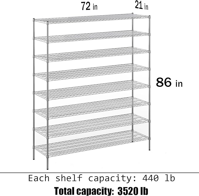Regal Altair 21" Deep x 72" Wide x 86" Height Wire Shelving Kit | 8-Tier | NSF Commercial Storage Rack Unit