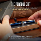 Scriveiner Personalized Midnight Blue Fountain Pen - Stunning Blue Lacquer Luxury Pen, Chrome Finish, German Schmidt Nib (Medium), Best Engraved Pen Gift Set for Men & Women, Name Engraving