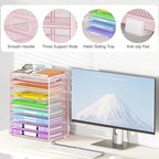 Cawukege 9 Tier Paper Organizer with Handle, Large Capacity Desk Organizer Mesh File Folder Letter Paper Tray Desktop Document Sorter for Classroom, School, and Office Accessories Organization- Pink
