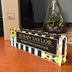 Artblox Office Desk Name Plate Personalized | Custom Name Plates on Acrylic Glass Decor | Office Desk Decor - Sunflowers Design - (8"x2.5")