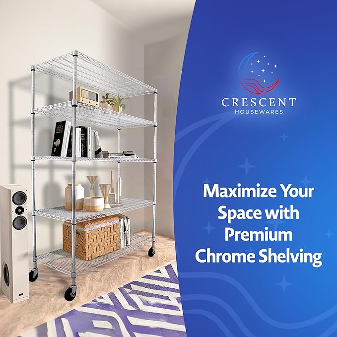 CRESCENT 48" W Storage Shelves 4000LBS Metal Shelving 5 Tier Wire Shelving Unit Garage Shelving Heavy Duty Metal Shelves for Storage Rack Commercial Adjustable Pantry Shelf, 48" W X 24'' D X 76" H