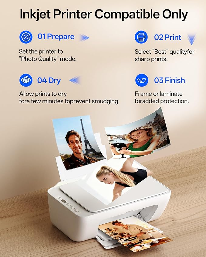 HARTWII Glossy Thin Inkjet Paper 8.5x11 Inches, 110 Sheets brochure paper, 115gsm Photo Paper for Inkjet Printer with Dye Ink for Custom Chip Bag Party Favors