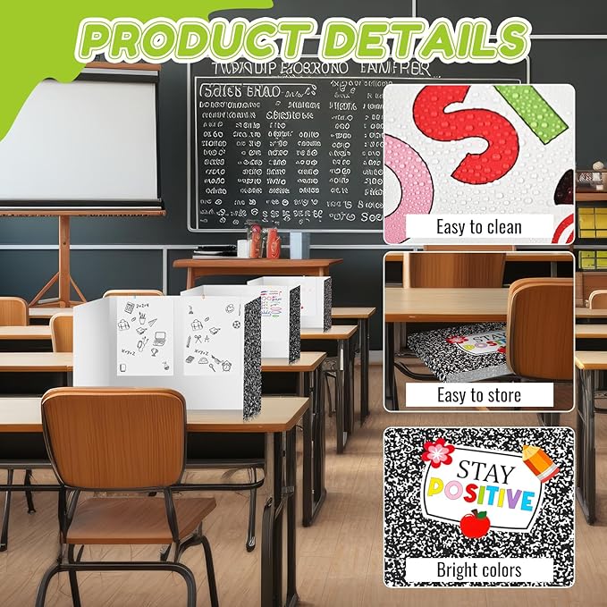 Cinrobiye 24 Pcs Composition Privacy Folders Standard for Students Cardboard Shields Test Privacy Boards Inspirational Words Desk Dividers Shield for Classroom School Study Supplies (Black)