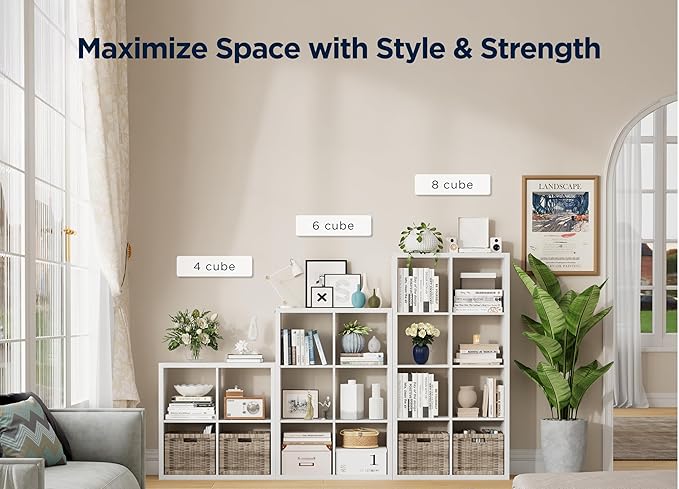 Jpiziso 7 Cube Storage Organizer, Cube Shelf with Heavy-Duty Thick Boards, 25.12" L x 9.37" W x 48.74" H, Smooth Easy-Clean Panels, Simple Assembly, for Living Room Bedroom Office, White