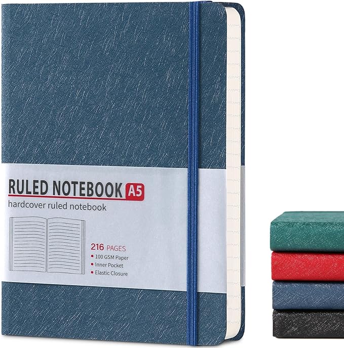 TSFPapier Lined Journal Notebook for Women Men 216 Pages A5 Hardcover Journals for Writing Daily Journaling Notebook for Work, School, Note Taking, Business, Travel Navy Blue