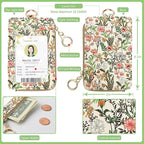 Bolimoss Aesthetic Lanyard with ID Holder for Women & Nurses - Floral ID Badge Holder with Neck Lanyard & 4 Card Slots, Side Zipper Pocket