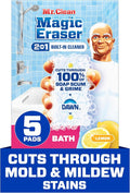 Mr. Clean Magic Eraser Sponge, Bathroom Cleaner, Shower Cleaner, Tub Cleaner, Soap Scum Remover, Bathroom Cleaning Supplies, Dawn Cleaning Power with Lemon Scent, 2 in 1 Bath, 5ct