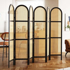 Svimi Room Dividers and Folding Privacy Screens, 5.6 Ft Double Hinged Rattan Partition Freestanding Wall Room Divider for Home - 6 Panels (Black)