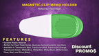 10 Magnetic Memo Holders Set - Large Clip, Plastic - White Green