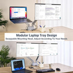 AVLT Dual 17”-38" Monitor Arm Desk Mount with 17" Laptop Tray and USB-C Docking Station, HDMI 4K60Hz, USB-A 5Gbps, Ethernet, 100W PD, Fits Two Flat/Curved Monitor - Gray