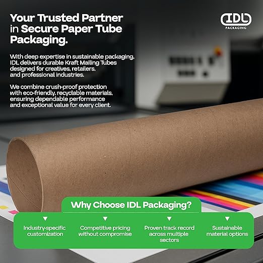 Cardboard Mailing Tubes, 4" x 48" with Plastic Caps, Pack of 2 - USA-Made USPS Approved Poster Tube for Documents & Blueprints - Reinforced Mailing Cylinders for Shipping & Storage by IDL Packaging