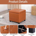 Homebeez Faux Leather Lift Top Storage Ottoman Bench with Solid Wood Frame & Tufted PU - 17.3 Inch Cube Footrest, Seat, with Metal Hinges for Living Room, Bedroom, Dorm | Orange Brown