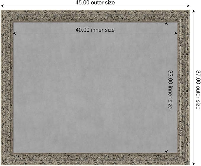 Amanti Art Silver Framed Magnetic Board 37x45 X-Large Vision Board for use with Magnets, 100% Metal Sheet to Display Items as Office Decor or for Home Organization in mudroom, Kitchen or Kids Room