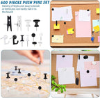 600 Pcs Decorative Push Pins, Black White Thumb Tacks 6 Types Cute Push Pin Clips for Bulletin Board Wall Cork Board Colorful Classroom Decor Teacher Must Haves Supplies School Crafts Project