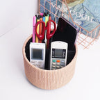 Hennaja Round Leather Art Supply Organizer,Remote Control Holder,360 Degree Spinning,Multi-Functional Pencil Holder,4 Compartments Desktop Stationary Organizer(1-Wood Apricot)