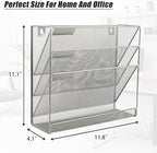 EASEPRES Desk File Organizer Mesh 4-Tier, Hanging Wall Mount Document Organization Stand, Desktop Vertical Mail Paper Folder Holder Rack with Bottom Tray for Office Home Cubicle Countertop, Silver