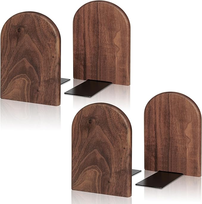 Book Ends,2 Pair Large Bookends Wood Book Ends Universal Economy Bookend (2, Large)