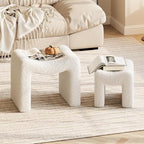 ZYKZYK Ottoman Set of 2, Plush Velvet Vanity Seats with Modern Foot Rest, Backless Stool Pair for Bedroom, Living Room & Makeup Dressing Table(2-in-1) White