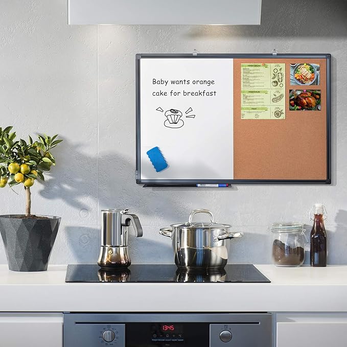 maxtek Combination Board, 36 x 24 Magnetic Whiteboard & Cork Board, Dry Erase Board Bulletin Combo Board for Home Office Classroom, 3' x 2' Wall Mounted Memo Message Board