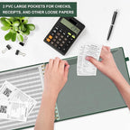 HAUTOCO Hardcover Accounting Ledger Book for Small Business Bookkeeping Horizontal Money Expense Tracker Notebook with 2 Storage Pouch, Personal Columnar Log Journal 10.78 x 8'', Dark Green
