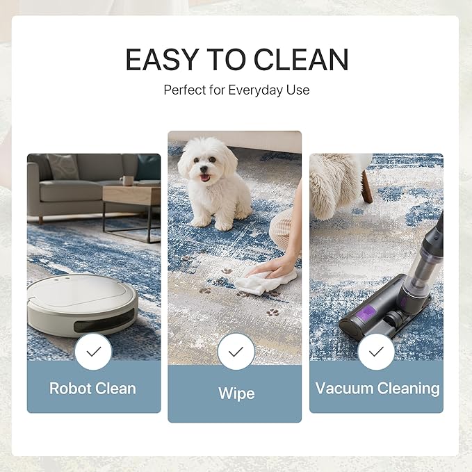 GENIMO No Crease Non Slip 6x9 Area Rugs for Living Room, Craft Woven Modern Abstract Rug, Soft Floor Carpet, Single-Piece Rugs for Bedroom, Dining Room, Office, Blue