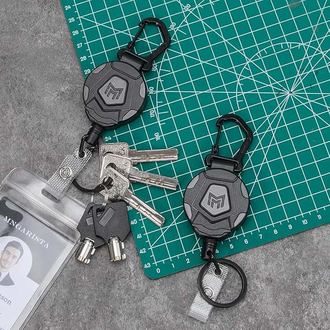 MNGARISTA Retractable Keychain, Heavy Duty Carabiner Badge Holder, Tactical ID Badge Reel with 31.5” Steel Retractable Cord, 8.0 oz
