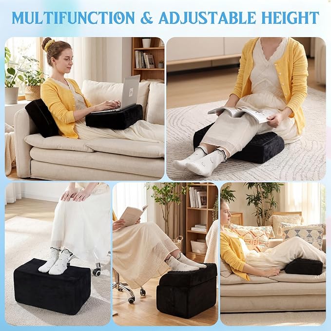 Novabright Foot Rest Under Desk at Work with 3 Adjustable Height, Non-Slip Ergonomic Foot Stool with Gel Top and Warm Pocket for Home Office Car Leg Back Rest(17" X 11" X 17",Cambered,Black)