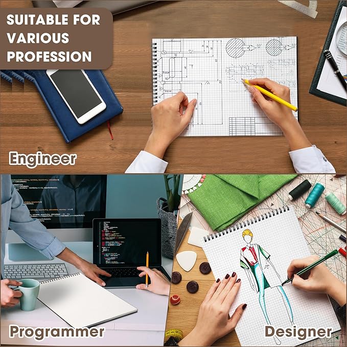 Engrowtic 6 Pack Top Spiral Graph Paper Notebooks 8.7 X11.4 Inch A4 Grid Paper Notepad 70 Sheet Memo Steno Pad for Engineering Writing Sketching Drawing School Office Supplies (Black)