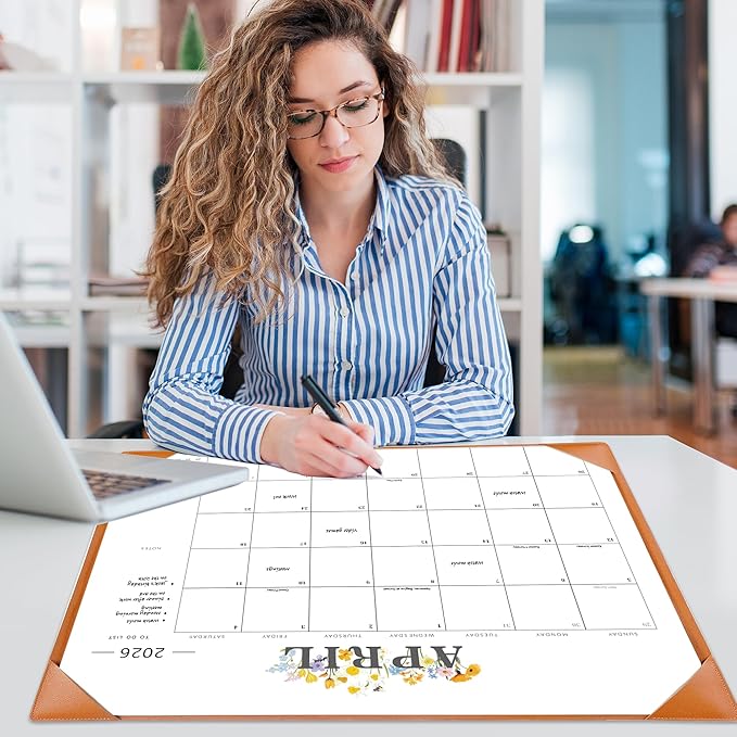 2026 Desk Calendar - 18 Month Desktop Calendars (Jan 2026–Jun 2027),Large 22x17 Monthly Calendar with Home & Office Floral Desk Pad Calendars (Brown, 22*17)