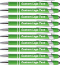 HEYZARDA Personalized Pens with Name Text Logo Custom Ballpoint Pen for Business Office Events with Stylus for Touchscreen 10 Pcs Green