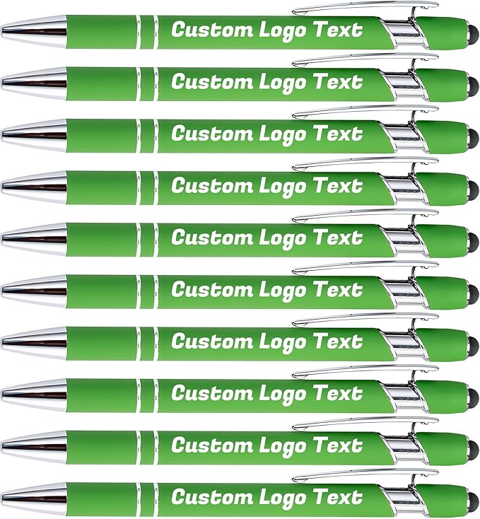 HEYZARDA Personalized Pens with Name Text Logo Custom Ballpoint Pen for Business Office Events with Stylus for Touchscreen 50 Pcs Green