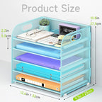Cawukege 5 Tier Paper Organizer with Handle, Metal Mesh Desk Organizer File Folder Paper Letter Tray Desktop Document Sorter for Classroom, School, Office Accessories Organization and Storage - Blue