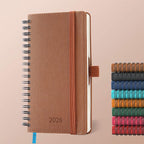 IN-LUXPRO Planner 2026 Daily Weekly and Monthly,6.5"x3.75",12 Months Spiral Bound Calendar Agenda with Self-adhesive Pen Holder,2026 Appointment Book with Vegan Leather Soft Cover,Brown