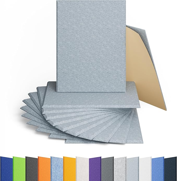 Amantech 12 Pack Acoustic Panels Self Adhesive Sound Proof Foam, High Density Sound Acoustic Panel, 16X12X0.4 Inch 4:3 Rectangle Panels in Home, Office, Reccording Room, Studio, more(Blue Gray)
