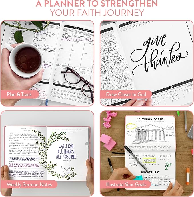 Christian Planner 2026 Daily Planner - Faith Based Monthly and Weekly Planner, Vision Board, and Habit Tracker - 2026 Calendar, Personal Organizer and Devotional Journal (Hardcover, Dust Pink)