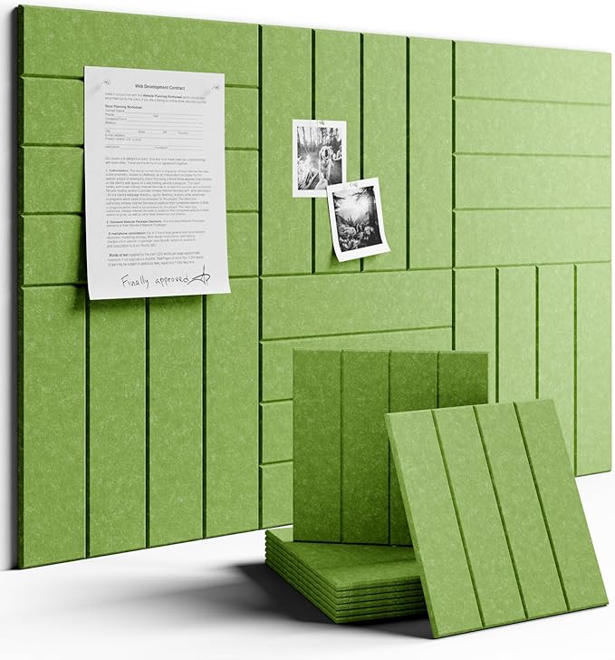 Fluxynara Felt Bulletin Board Tiles Large 48" x 36" Cork Board Alternative-6 Pack with 40 Adhesive Tabs, Thick Slat Wall Panels for Office Decor, Push Pin Board Wall Organizer Alternative-Kelly Green