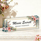 Ship Next Day-Custom Name Plate for Desk, Desk Name Plate Personalized, Acrylic Office Desk Accessories, Appreciation Gifts for Coworkers Employee Teachers Boss Women Men (Vintage Rose)