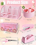 LXEVIHK 21Pcs Pink Desk Organizers and Accessories With Mesh Desk Organizer and 360°Rotating Pen Holder and a Lot of Office Pink Office Supplies Beautifully Presented in a Gift Box