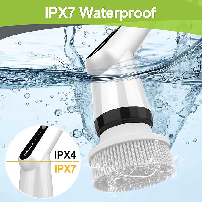 WKY-Electric Spin Scrubber - Upgraded 10-in-1 IPX7 Waterproof Shower Scrubber, Retractable Handle & 2-Speed for Toilet, Bathroom, Bathtub, Tile Floors