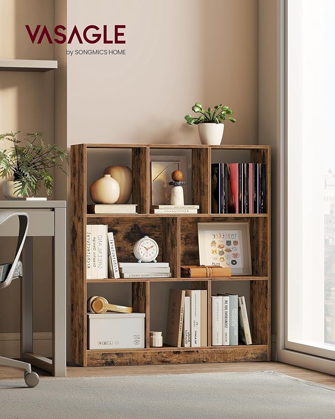 VASAGLE Custos Collection - Bookshelf, 3-Tier Bookcase, Book Shelf, Open Storage Shelf, 9.4 x 35.4 x 39.4 Inches, for Living Room, Home Office, Dining Room, Rustic Brown ULBC455K01