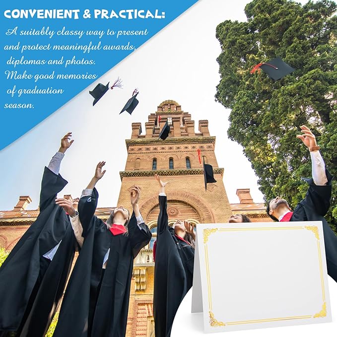 Fainne 120 Packs Certificate Holders Bulk, Diploma Covers Gold Foil Border, Document Covers for Letter Size 8.5x11 Award Certificates, Cardstock, Document Papers, Paper Card Stock(White)