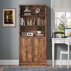 BORNOON 71.4" Tall Bookshelf with Cabinet, 5-Tier Floor Standing Bookcase with Doors & Adjustable Shelves, 31.5" Wide Storage Shelf, Metal Handles, Modern Organizer for Home Office, Living Room