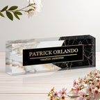 Personalized Name Plate for Desk, Custom Acrylic Desk Name Sign, Office Appreciation Gifts for Women Men Coworkers Boss Teacher Employee (B/W Marble)