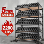 REIBII 2200LBS Storage Shelves 5 Tier Garage Shelving Heavy Duty, Adjustable Metal Shelving, Garage Shelves for Basement, Warehouse, Pantry, Closet, Kitchen 72" H x 35.55" W x 16" D, Black, 3 Pack