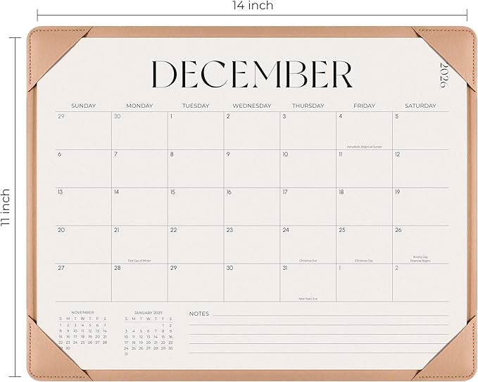 Simplified Desk Calendar 2026-2027 with Desktop Mat, Desk Pad Calendar from January 2026 to June 2027, 14 x 11 Inch, Desk Blotter Calendar for Home Office and School, Easy Planning, Apricot