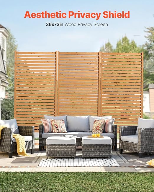 VEVOR Wooden Privacy Screen,36" W x 73" H Outdoor Privacy Screen, Freestanding Wood Privacy Panel with Stand,Outdoor Divider for Balcony Patio Lawn Garden