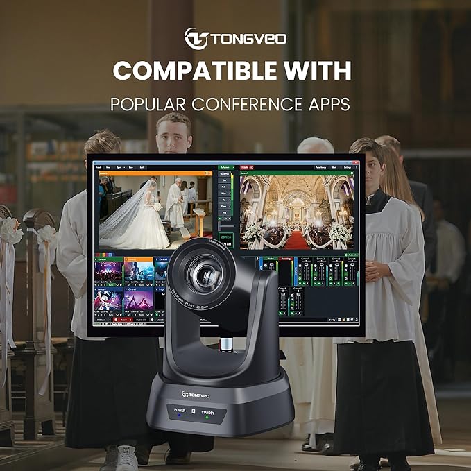 TONGVEO Conference Room PTZ Camera System with 20X Optical Zoom | 1080P 60fps HDMI USB Webcam for Church Streaming Online Video Conference| Compatible with Zoom, OBS | Easy Setup