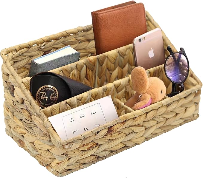 Boershun Desk Organizer – Countertop Mail Organizer, Magazine Holder, Boho Decor Water Hyacinth Desk Mail Holder for Home Office, Farmhouse, 12.6" L x 6.7" W x 6.3" H