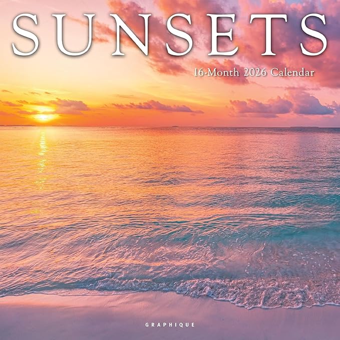 Graphique 2026 Sunsets Wall Calendar | 12” x 12” | Thick Paper | Home & Office Organizer | Large Monthly Grid | 3 Languages & Marked Holidays | 4 Month Preview Page for 2027