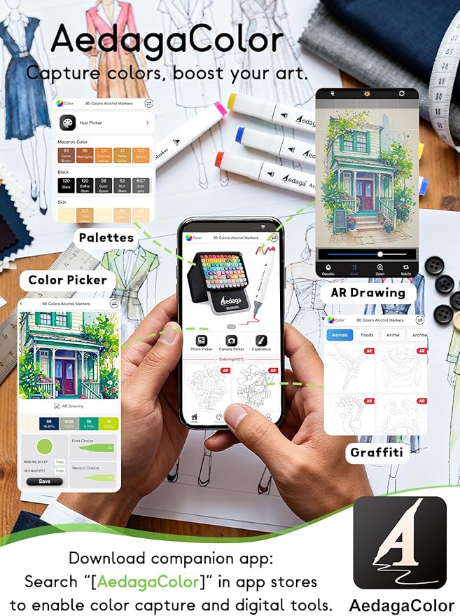 AEDAGA 168 Colors Alcohol Markers with Free App, Dual Tip Art Markers with Kickstand Case for Artists Adults, Alcohol Based Marker for Coloring Painting Sketching and Drawing, Great Gift